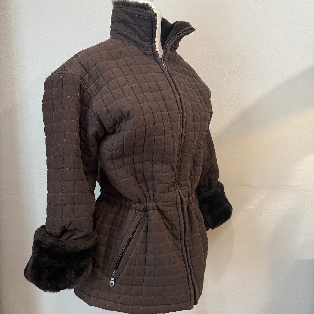 Andrew Marc Brown Quilted Faux Fur Coat Jacket